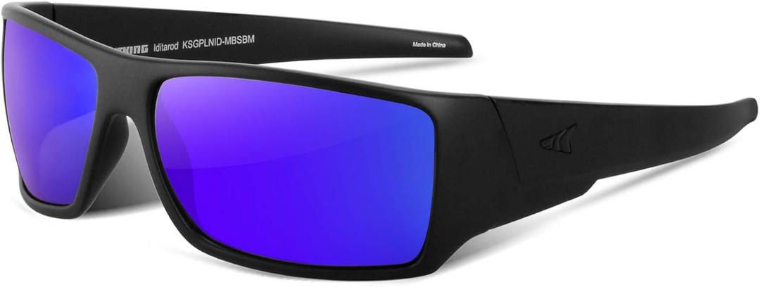 KastKing Iditarod Polarized Sport Sunglasses for Men and Women, Ideal for Driving Fishing Cycling and Running, UV Protection (E.frame: Matte Blackout /Lens: Smoke Cobalt)