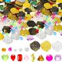 Hanaive 319 Pcs Pirate Treasure Gold Fake Coins Halloween Plastic Gems and Jewels Playset Party Decor Treasure for Pirates Themed Adventures Summer Pool Party Coins(Irregular)
