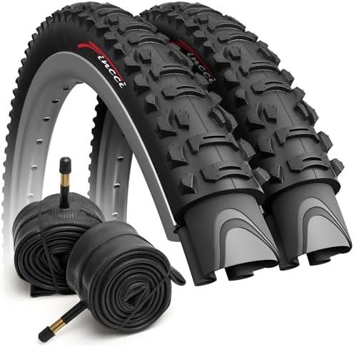 Fincci Set 26 x 1.95 Inch 50-559 Foldable Tires with Schrader or Presta Valve Inner Tubes for MTB Mountain Hybrid Bike Bicycle