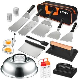 18PCS Griddle Accessories Kit, Flat Top Grill Accessories Set for Blackstone and Camp Chef, Grill Spatula Set with Enlarged Spatulas, Basting Cover, Scraper for Outdoor BBQ
