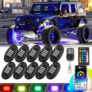 10 Pods RGB LED Rock Lights for Truck ATV UTV Golf Cart Offroad RZR Pickup SUV, Waterproof Multicolor Underglow Kit for Cars with APP Music Mode, Vehicle Underbody Light Underneath Accent 12V