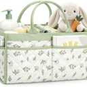 Tivellary Baby Diaper Caddy Organizer – Stylish Storage Basket for Newborn Essentials, Nursery & Diaper Station, Registry Must-Have, Sage Green Botanical
