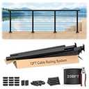 RailinGo 36" Complete Set Cable Railing Post Kits, Swageless Cable Rail System Includes 4Pack 35" Level Drilled Posts, 3Pack 4.5FT Cable Handrail w/ Connectors, 1/ 8" 150FT Wire Rope, Black Wire Railing