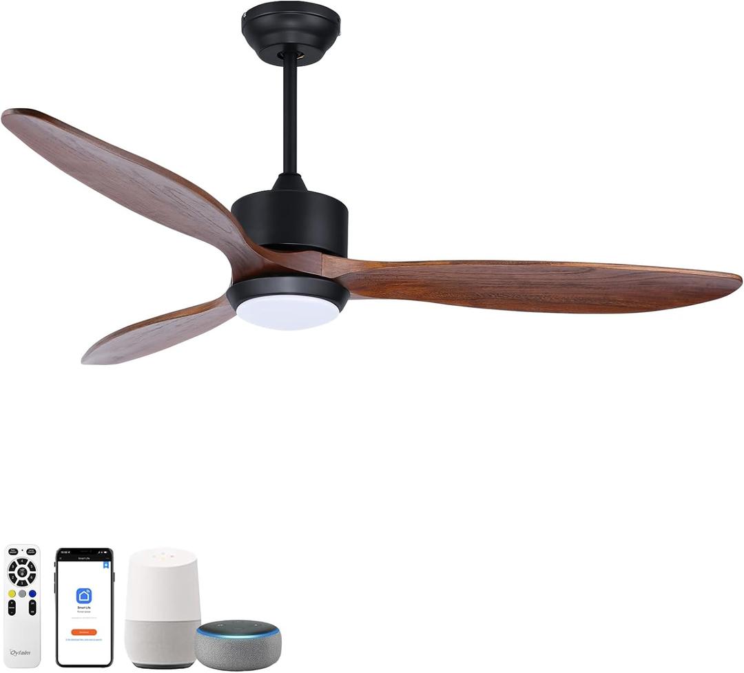Ovlaim 52 Inch Wood Ceiling Fan with Lights & Remote, Smart DC Motor 6 Speed, Reversible Quiet Fan for Bedroom Living Room, High CFM Airflow, ETL Listed