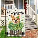 DLZDN St Patricks Day Dog Garden Flag Shamrocks Clovers Corgi Flag 1218 Inch Double Side Vertical Burlap Farmhouse Yard Sign Holiday Outdoor Decoration