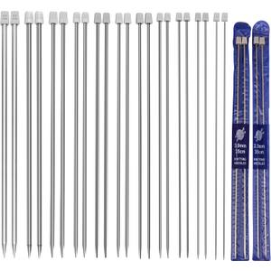 OCTAZI Single Point Stainless Steel Knitting Needles 14 Inch/35cm,22pcs 11 Pairs Knitting Needles for Beginners, Sizes 2.0-8.0mm, Straight Metal Needles Prefect for Sweaters Socks Shawl Gloves Scarf