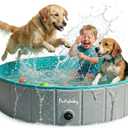 Furrybaby Dog Pool, Kiddie Pool Hard Plastic Foldable Dog Pools for Large Dogs Portable Pet Doggie Wading Swimming (Grey 47'') Indoor and Outdoor