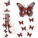 35" Christmas Butterfly Wind Chimes for Outside Garden Decor with 4 Aluminum Tubes and 6 Charming Bells for Patio Porch Yard Decor, Christmas Gifts for Women Mom Grandma(Red and Black)