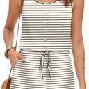 MISFAY Women Sleeveless Romper Button Scoop Neck Jumpsuit Pocket CWS (Brown, M)