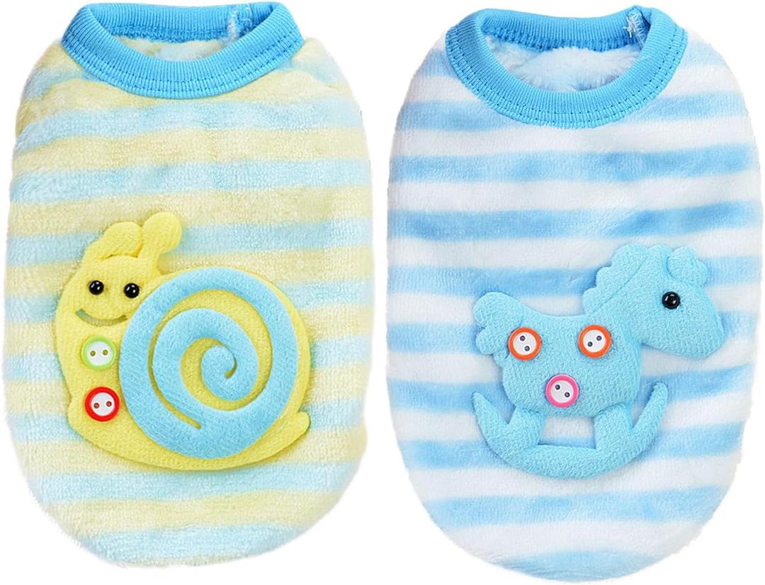 2 Pieces 0.8-1.5lb Teacup Dog Clothes Dog Sweaters for Small Dogs Girl Winter Fleece Doggie Clothes Cute Warm Puppy Sweater Size Chihuahua Pet Outfit Blue (XXX-Small)