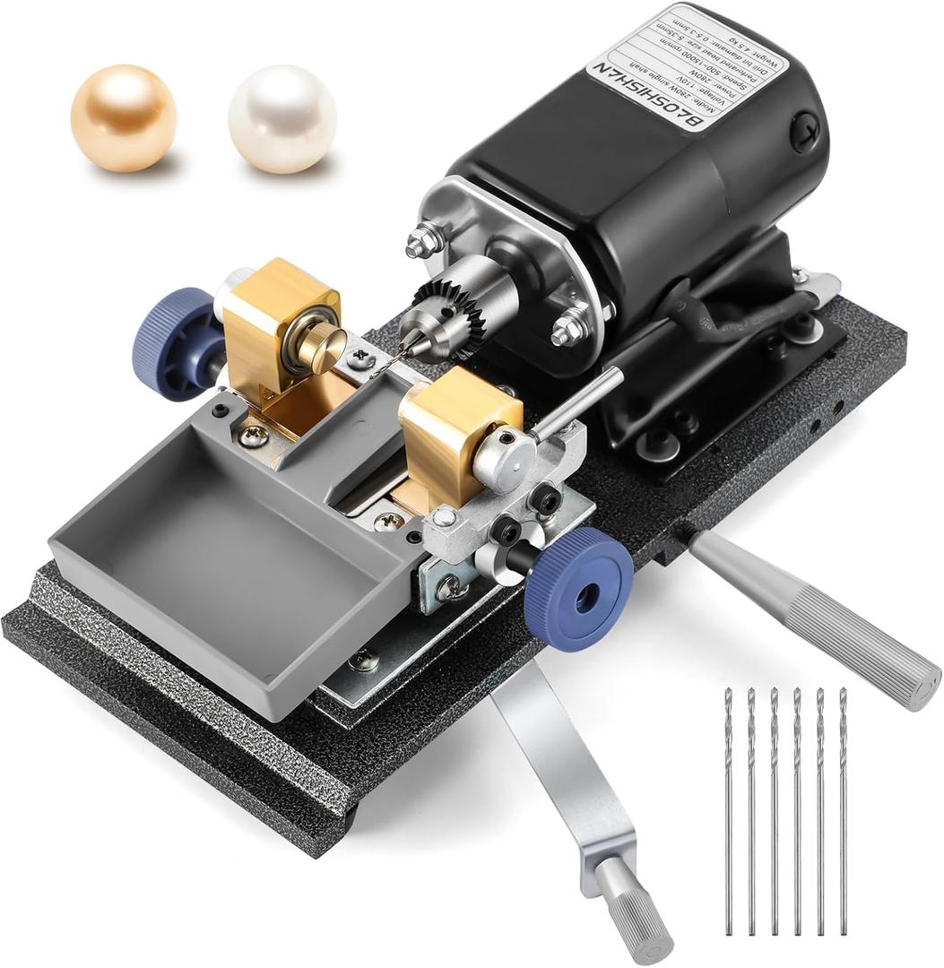 BAOSHISHAN 280W Pearl Drilling Machine Coral Driller Amber Holing Machine Upgrade Large Plastic Pallets Full Set Speed Adjustable 110V (with 6pcs tungsten steel needles)
