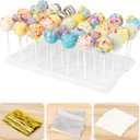 Cake Pop Display Stand Holder, 35 Holes with 100 Pcs Sticks, Bags, Gold Ties - Essential Kit for Cakepop & Lollipop (White)