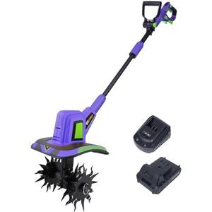 WEECONACO 20V Cordless Tiller Cultivator,48 Steel Tines Garden Tiller,8.6 inch Wide Battery Powered Garden Cultivator,(2AH Battery and Charger Included)