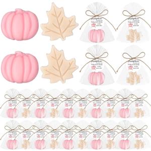 Leelosp 20 Sets Pumpkin Baby Shower Favors 10 Pumpkin and 10 Maple Leaf Soap 20 Thanks Cards 20 Gift Bags with String for Fall Thanksgiving Bridal Shower Wedding Autumn Party Guest Gifts