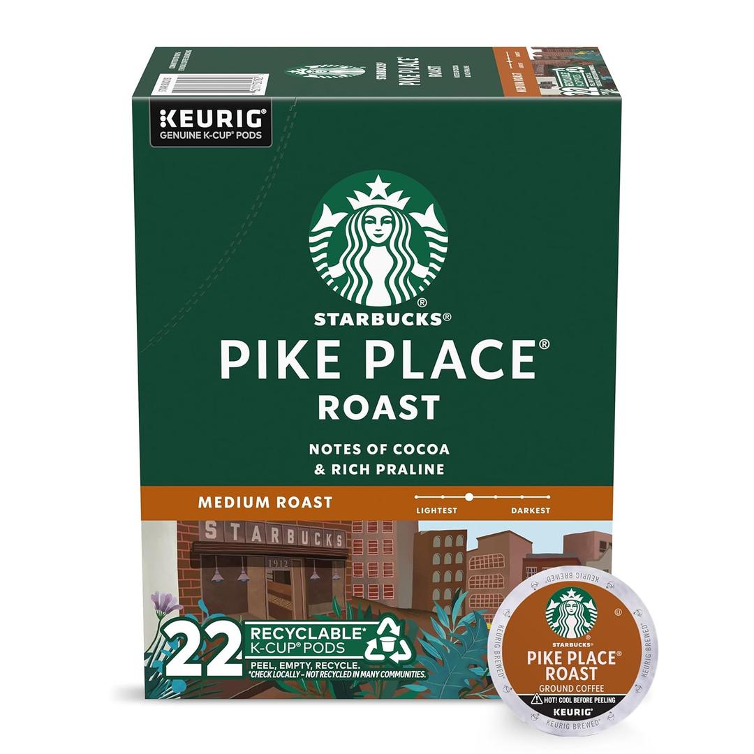 Starbucks K-Cup Coffee Pods, Medium Roast Coffee, Pike Place Roast For Keurig Brewers, 100% Arabica, 1 Box (22 Pods) (EXP 09/10/26)