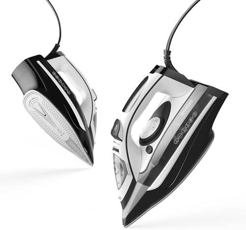 IRONDAY 1700W Steam Iron for Clothes Rapid Heating, Stick Ceramic Soleplate, 3-Way Auto-Off, Burst of Steam, 14.07oz Water Tank Ironing Clothes for Home