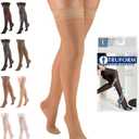 Truform Sheer Compression Stockings, 15-20 mmHg, Women's Thigh High Length, 20 Denier, Beige, Large