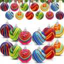 24 Pcs Mexican Ball Ornaments 1.97 Inch Mexican Ball Hanging Decorations Holiday Colorful Hanging Ornament for Xmas Party Supplies