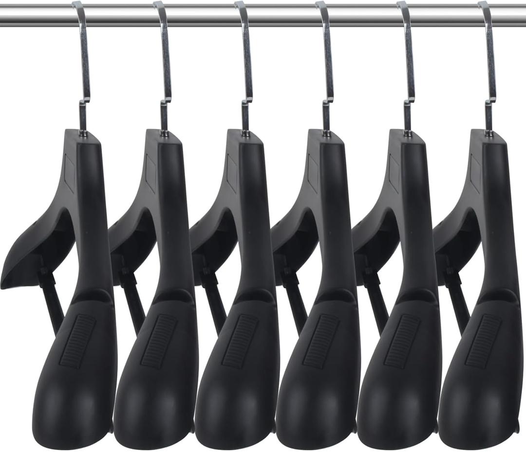 DEDU Plastic Extra Wide Shoulder Suit Hangers for Men 6 Pack Width 17.7", Black Sweater Hangers no Shoulder Bump Non Slip for Thick Sweaters, Clothes Hangers with Pants Bar & Metal Hook