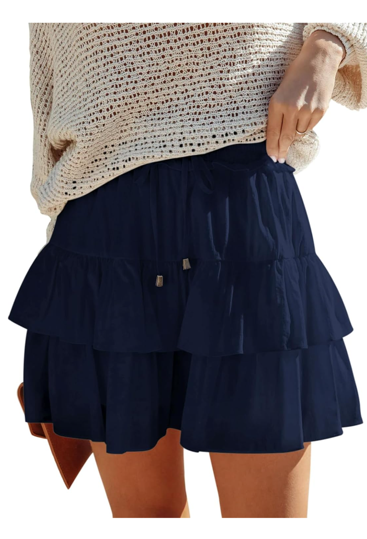 Flowy Shorts for Women Boho Ruffled Tiered Skorts Casual High Waist Mini Skirts Tennis Golf Comfy Shorts 2025, M