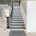 PURE ERA Bullnose Carpet Stair Treads Set Tape Free Non-Slip Indoor Stair Protectors Pet Friendly Rugs 9.5" x 30"(14 Pieces,Grey Diamond Trellis)