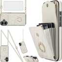 Phone Case for Samsung Galaxy S25 Edge 5G Wallet Cover with Tempered Glass Screen Protector and Wrist Strap Ring RFID Blocking Card Holder Cell S25Edge 25S S 25 25Edge 6.66 2025 Women Girls Off White