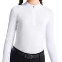 FitsT4 Sports Girls Long Sleeve Equestrian Shirt Summer Horse Riding Shirts Half Zip Horseback Show Shirt Athletic Tops (Small, White)