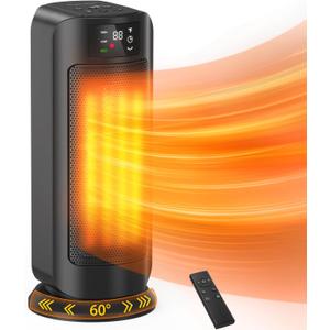 Space Heater, 1500W Space Heaters Efficient Heating with LED Display, 1-24H Timer, ECO, Multiple Protection, 60° Oscillating Portable Heater Quiet Heating for Garage Home Office Indoor Use