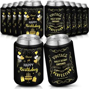 12 Pcs Happy Birthday Can Cooler Sleeves Insulated Can Sleeves Neoprene Beverage Beer Coolers for 12 oz Cans Men Women Party Favor Gifts(Birthday)