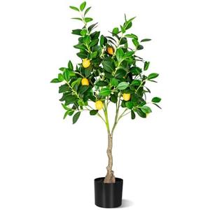 HoyuKasi Artificial Lemon Tree, 4FT Faux Lemon Tree in Pot,Small Fake Lemon Fruit Plant for Indoor Home Decor Office Living Room (4ft)