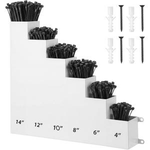 Cable Zip Tie Storage Holder Rack Metal Zip Tie Organizer Wall Mount Pockets with Screws for Workshop Shed Garage Home Ties, Ties and Tools Not Include(White,14 x 13 Inch,6 Pockets)