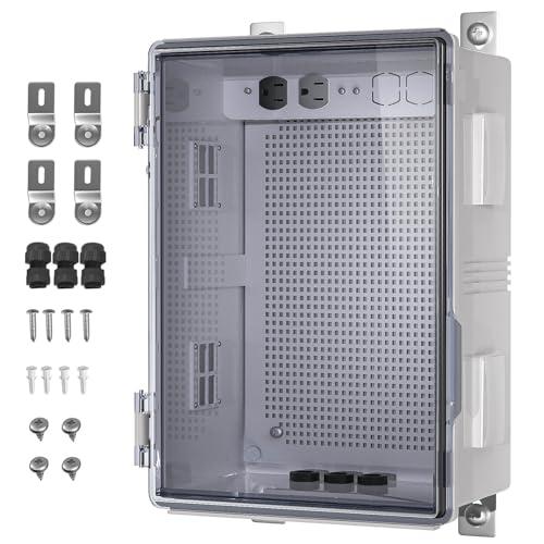 Waterproof ABS Enclosure Cabinet Junction Box, Ventilated Design, Indoor/Outdoor Use, with Mounting Panel, High Power Outlets. (Clear Cover, 19.7"x15.7"x7.9")