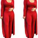 HANMAX Women's Tracksuit Winter Autumn Knitted Long-sleeved Blazer Coat Tank Long Pants Three Piece Sets Outfit (Red, S)