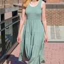 PRETTYGARDEN Women's 2026 Casual Loose Plain Maxi Sundress Smocked Tank Dress Sleeveless Spring Beach Tiered Long Dresses (Green, XL)