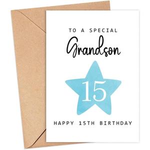 2 x To A Special Grandson - Happy 15th Birthday Card - Age 15 - Fifteen Year Old - Fifteenth Birthday Card for Boys - Cute Birthday Cards for Kids - Son - Grandson Birthday Card - Grandson card