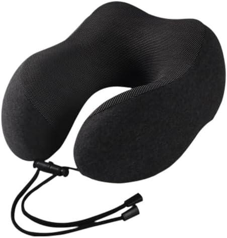 Knitted Cotton U-Shaped Memory Foam Pillow Portable Travel Neck Care Pillow (Black, One Size)