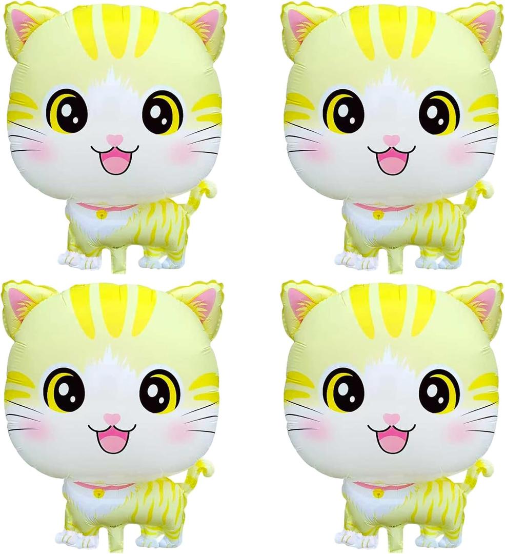 Cute Cat Foil Balloons Kitten Pet Cat Theme Birthday Party Decorations Yellow Kitty Helium Mylar Balloons Baby Shower Smile Farm Animal Theme Pets Supplies
