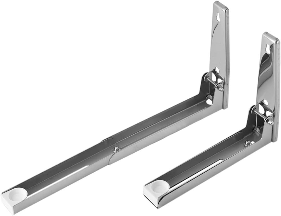 Microwave Bracket Wall Mount Heavy Duty Under Cabinet Microwave Mount Holder Stainless Steel Folding Shelf Universal Rack Kit 2 Pack Silver