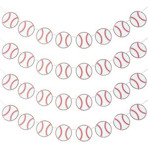 Boao 4 Pieces Baseball Banner Paper Garland Baseball Party Decorations Bunting Decor Sports Birthday Baby Shower Party Supplies