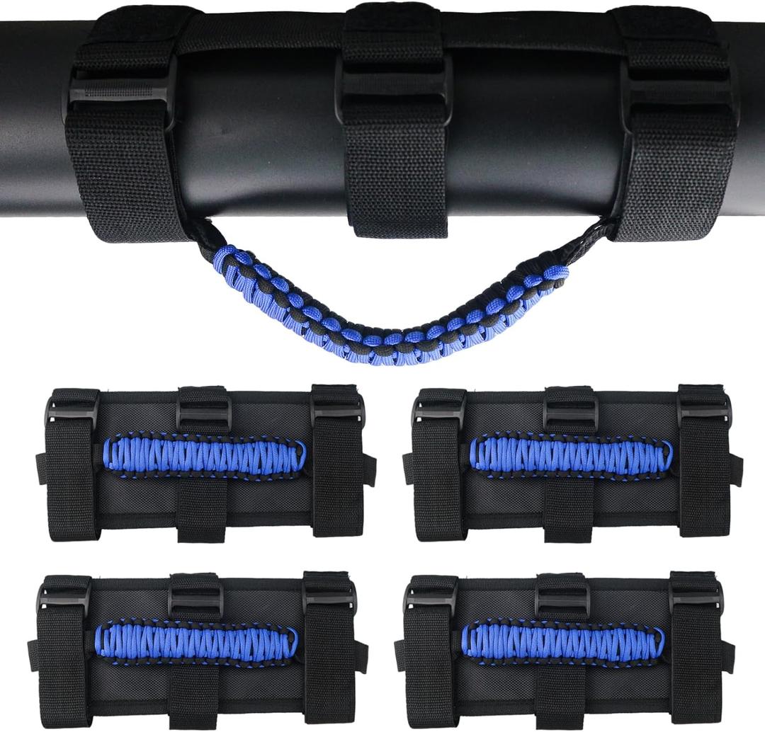 Pack of 4 Jeep Grab Roll Bar Grab Handles Textured Compatible with 2009-2024 Jeep Wrangler JK JKU JL JLU TJ LJ YJ CJ (Front, Blue)
