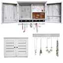 Rustic Wall Mounted Jewelry Organizer, Vintage Wooden Hanging Jewelry Holder Box with Barndoor Decor for Necklaces, Earings, Bracelets, Rings, Accessories. Includes Hook Organizer (MILK WHITE)