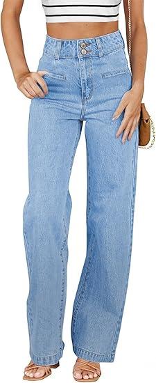 Women  Wide Leg Jeans High Waisted Stretchy Straight Leg Jeans Loose Trendy Denim Size 12