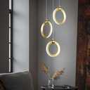 3 Ring Gold Pendant Light Modern LED Chandeliers Dimmable 18W 6000K Adjustable Kitchen Ceiling Light Fixture for Dining Room Living Room Bedroom Kitchen Island Stairway Hallway (3-Light)