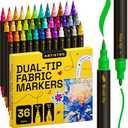 ARTISTRO 36 Dual-Tip Fabric Markers - Fabric Decorating Kit - Permanent for Clothes - No Bleed Pens for T-Shirts, Bags, Textile, Canvas, and More (Brush Tip and Fine Tip)