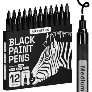ARTISTRO 12 Black Paint Pens for Rock Painting, Stone, Ceramic, Glass, Wood, Fabric, Scrapbooking, DIY Craft Making, Art Supplies, Card Making, Coloring, Acrylic Markers Medium Tip 3.0mm