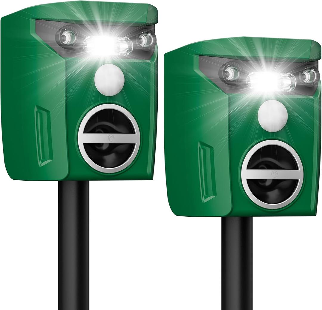 G-Jyuncyou 2 Pack Solar-Powered Ultrasonic Animal Repellent Outdoor, Deer Repellent Devices with Motion Sensor, Waterproof Deer, Cat, Raccoon, Coyote, Rabbit Deterrent for Yard, Garden, Farm