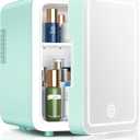 CUTIEWORLD Skincare Fridge With Dimmable LED Light Mirror, 4L Mini Fridge For Desktop, Travel or Cool & Heat, Makeup Fridge for Cosmetics, Skin Care and Food, Green