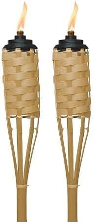 TIKI Bamboo Tiki Torches 2-Pack – Weather-Resistant Outdoor Décor with Easy-Pour Wide-Mouth Canister Refill for Patio, Garden, Backyard, and Parties, 57-Inch Citronella Torches