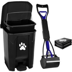 Outdoor Dog Poop Trash Can with Lid, Dog Waste Trash Can Pet Waste Container Pooper Scooper for Yard Garden Kitchen with Removable Inner Bin, Large Garbage Bag, Black (15 L)