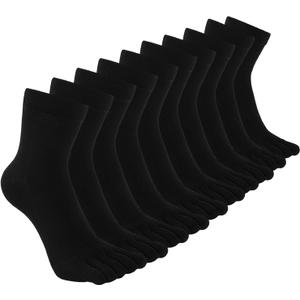 CaiDieNu Mens Toe Socks Cotton Athletic Running Five Finger Crew Socks, 5 Pairs (9-12)